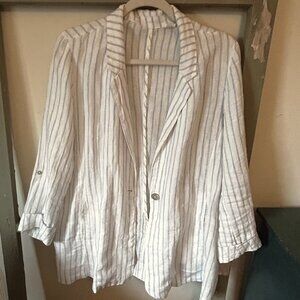 White Striped Linen Blazer